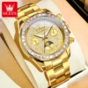 OLEVS 7038 Mechanical Watch Stainless Steel Band Luminous Hollow Skeleton Moon Phase Waterproof Male Diamond Watch