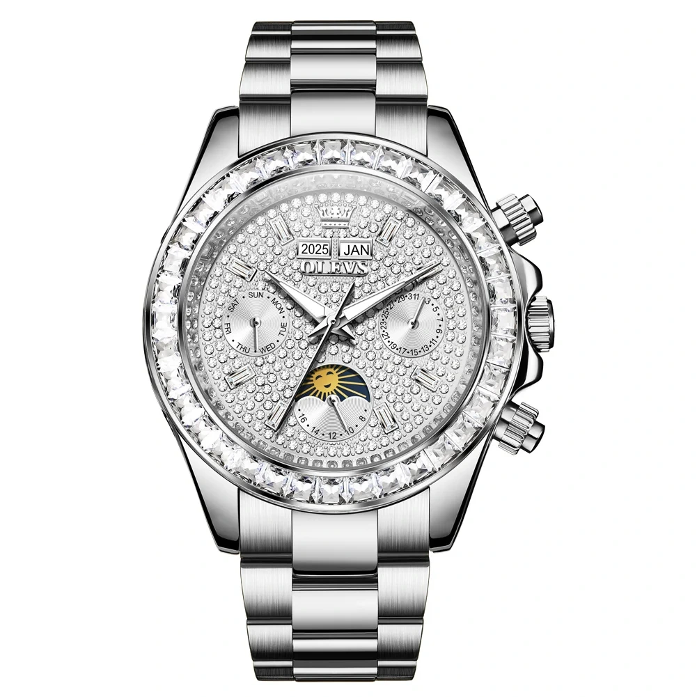 OLEVS 7038 Skeleton Moon Phase Watch - OLEVS WATCHES display picture 3