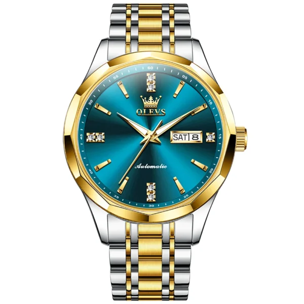 OLEVS 7056 Classic Business Design Automatic Classic Automatic Calendar Diamond Luminous Man Mechanical Watch GOLDEN BLUE