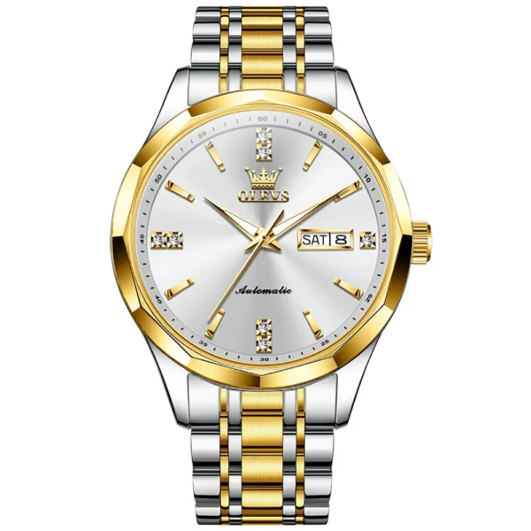 OLEVS 7056 Classic Business Design Automatic Classic Automatic Calendar Diamond Luminous Man Mechanical Watch Golden White