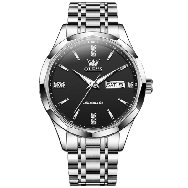 OLEVS 7056 Classic Business Design Automatic Classic Automatic Calendar Diamond Luminous Man Mechanical Watch SILVER BLACK
