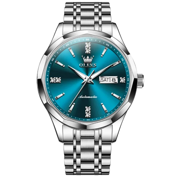 OLEVS 7056 Classic Business Design Automatic Classic Automatic Calendar Diamond Luminous Man Mechanical Watch SILVER BLUE