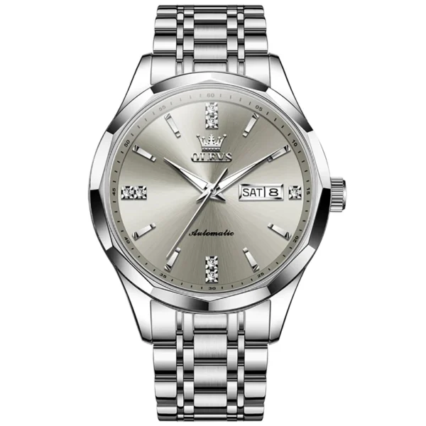 OLEVS 7056 Classic Business Design Automatic Classic Automatic Calendar Diamond Luminous Man Mechanical Watch SILVER GRAY