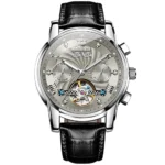 OLEVS 7088 Watch Luxury Sports Bands Leather Strap Calendar Automatic Sports Luminous Mechanical Watch for Man SILVER GRAY