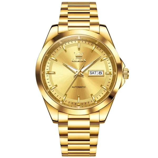 OLEVS 7090 Luxury Calendar Luminous Fashion Classic Waterproof Automatic Mechanical Watch for Man GOLD