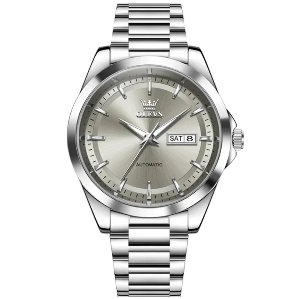 OLEVS 7090 Luxury Calendar Luminous Fashion Classic Waterproof Automatic Mechanical Watch for Man Silver-gray
