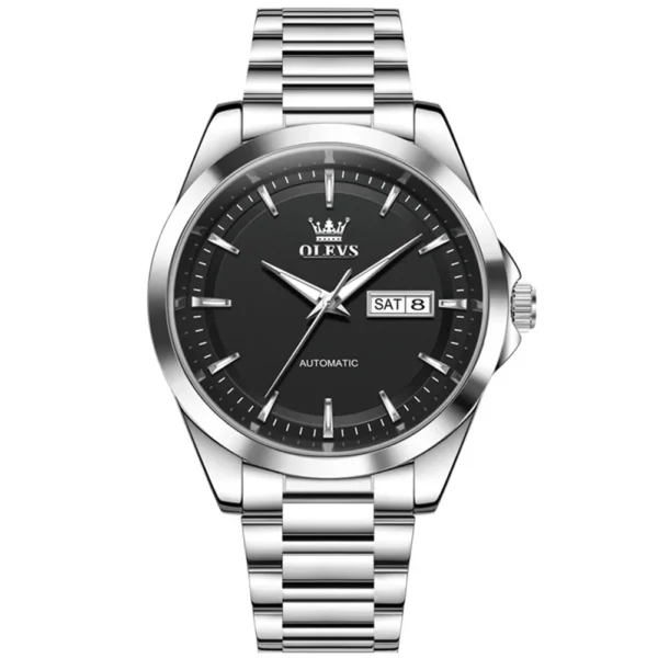 OLEVS 7090 Luxury Calendar Luminous Fashion Classic Waterproof Automatic Mechanical Watch for Man silver-black