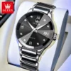 OLEVS 7114 Luxury Classic Business Stainless Steel Ceramic Fashion Waterproof Luminous Quartz Watch for Men