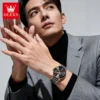 OLEVS 7114 Luxury Classic Business Stainless Steel Ceramic Fashion Waterproof Luminous Quartz Watch for Men