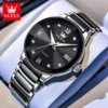 OLEVS 7114 Luxury Classic Business Stainless Steel Ceramic Fashion Waterproof Luminous Quartz Watch for Men