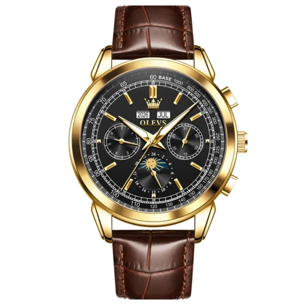 OLEVS 7117 Design Watches for Men Luxury Genuine Leather Strap Automatic Mechanical Watch BROWN BLACK