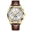 OLEVS 7117 Design Watches for Men Luxury Genuine Leather Strap Automatic Mechanical Watch BROWN WHITE