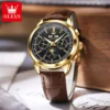 OLEVS 7117 Design Watches for Men Luxury Genuine Leather Strap Automatic Mechanical Watch