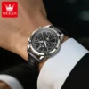 OLEVS 7117 Design Watches for Men Luxury Genuine Leather Strap Automatic Mechanical Watch