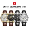 OLEVS 7117 Design Watches for Men Luxury Genuine Leather Strap Automatic Mechanical Watch