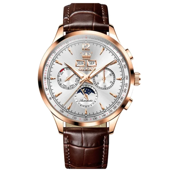 OLEVS 7128 Design Fashion Luxury Brands Waterproof Automatic Sports High Quality Man Mechanical Watch ROSE WHITE