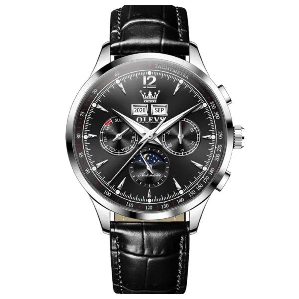OLEVS 7128 Design Fashion Luxury Brands Waterproof Automatic Sports High Quality Man Mechanical Watch silver-black
