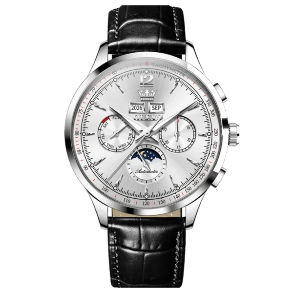 OLEVS 7128 Design Fashion Luxury Brands Waterproof Automatic Sports High Quality Man Mechanical Watch silvery white