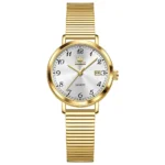 OLEVS 7130 Luxury Waterproof Luminous Design Fashion Calendar Sports Watch Stainless Steel Lady Woman Watch Gold White