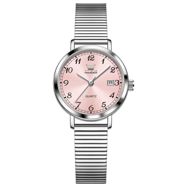 OLEVS 7130 Luxury Waterproof Luminous Design Fashion Calendar Sports Watch Stainless Steel Lady Woman Watch Pink