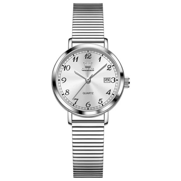 OLEVS 7130 Luxury Waterproof Luminous Design Fashion Calendar Sports Watch Stainless Steel Lady Woman Watch WHITE