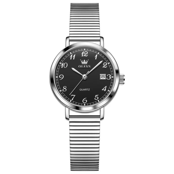 OLEVS 7130 Luxury Waterproof Luminous Design Fashion Calendar Sports Watch Stainless Steel Lady Woman Watch silver-black