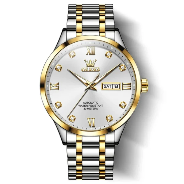 OLEVS 9946 Man Watch Fashion Stainless Steel Men Luxury Mechanical Automatic Classics Calendar Luminous Watch Watch for Men Golden White