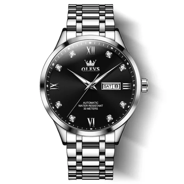 OLEVS 9946 Man Watch Fashion Stainless Steel Men Luxury Mechanical Automatic Classics Calendar Luminous Watch Watch for Men SILVER BLACK