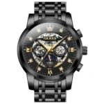 OLEVS For OLEVS 6721 Hollow Skeleton Diamond Moon Phase Mechanical Watch Waterproof Automatic Fashion Stainless Steel 20mm Black