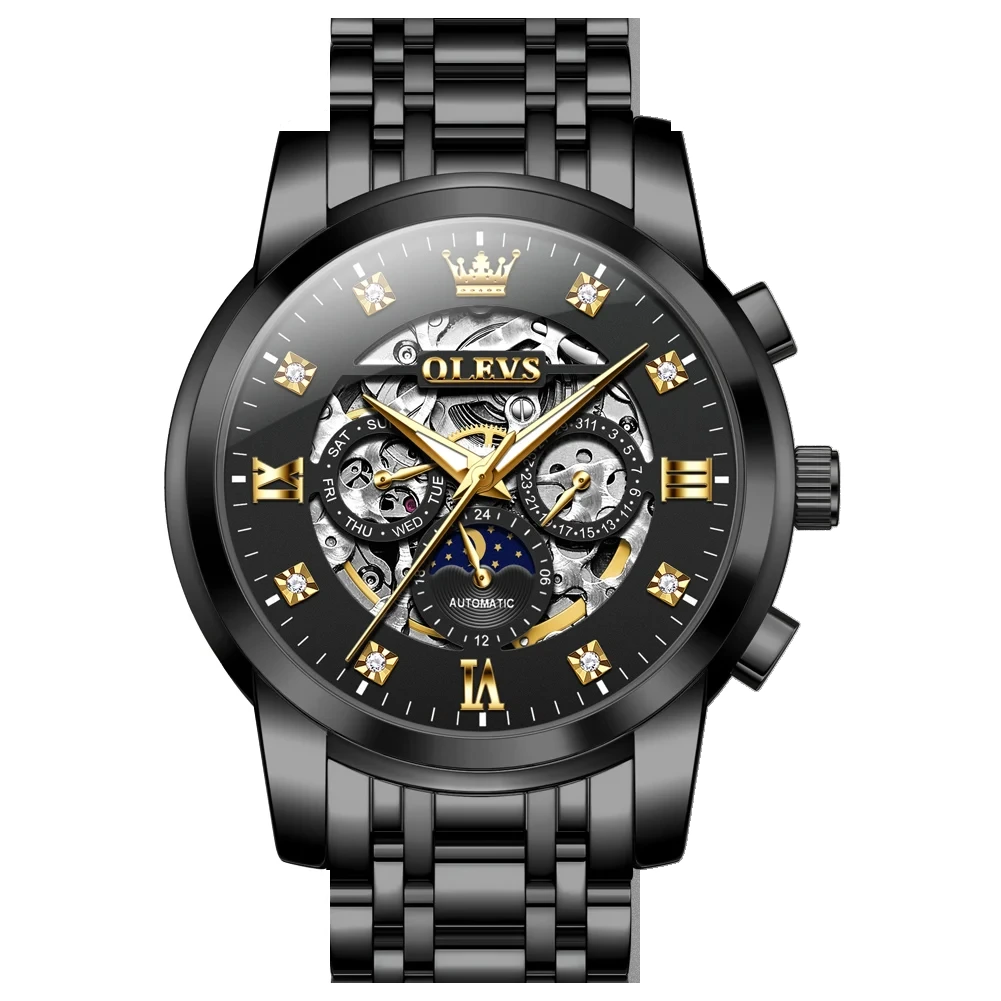 OLEVS-For-OLEVS-6721-Hollow-Skeleton-Diamond-Moon-Phase-Mechanical-Watch-Waterproof-Automatic-Fashion-Stainless-Steel-20mm-Black OLEVS For OLEVS 6721 Hollow Skeleton Diamond Moon Phase Mechanical Watch Waterproof Automatic Fashion Stainless Steel 20mm Black