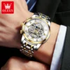 OLEVS For OLEVS 6721 Hollow Skeleton Diamond Moon Phase Mechanical Watch Waterproof Automatic Fashion Stainless Steel 20mm