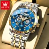 OLEVS For OLEVS 6721 Hollow Skeleton Diamond Moon Phase Mechanical Watch Waterproof Automatic Fashion Stainless Steel 20mm