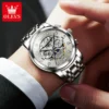 OLEVS For OLEVS 6721 Hollow Skeleton Diamond Moon Phase Mechanical Watch Waterproof Automatic Fashion Stainless Steel 20mm