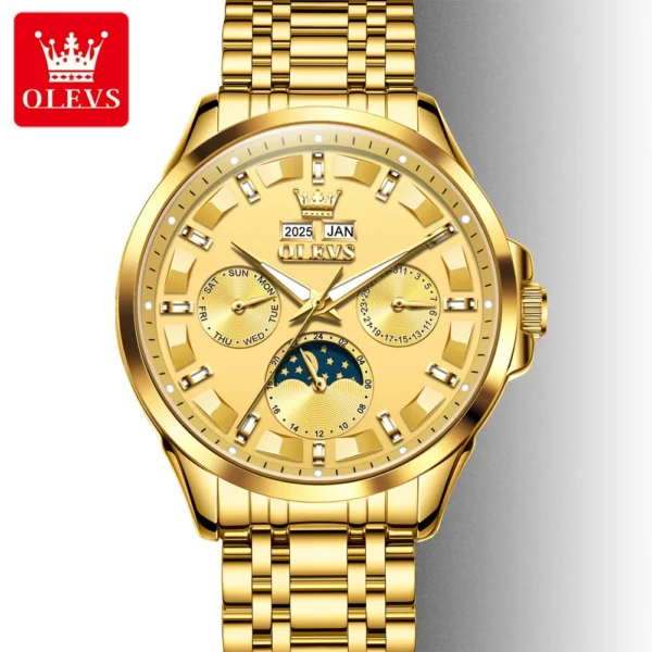 OLEVS For OLEVS 7070 Luxury Automatic Mechanical Sports Watch Multifunctional Diamond Moon Phase Stainless Steel GOLD