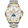 OLEVS For OLEVS 7070 Luxury Automatic Mechanical Sports Watch Multifunctional Diamond Moon Phase Stainless Steel Gold White
