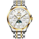 OLEVS For OLEVS 7070 Luxury Automatic Mechanical Sports Watch Multifunctional Diamond Moon Phase Stainless Steel Gold White
