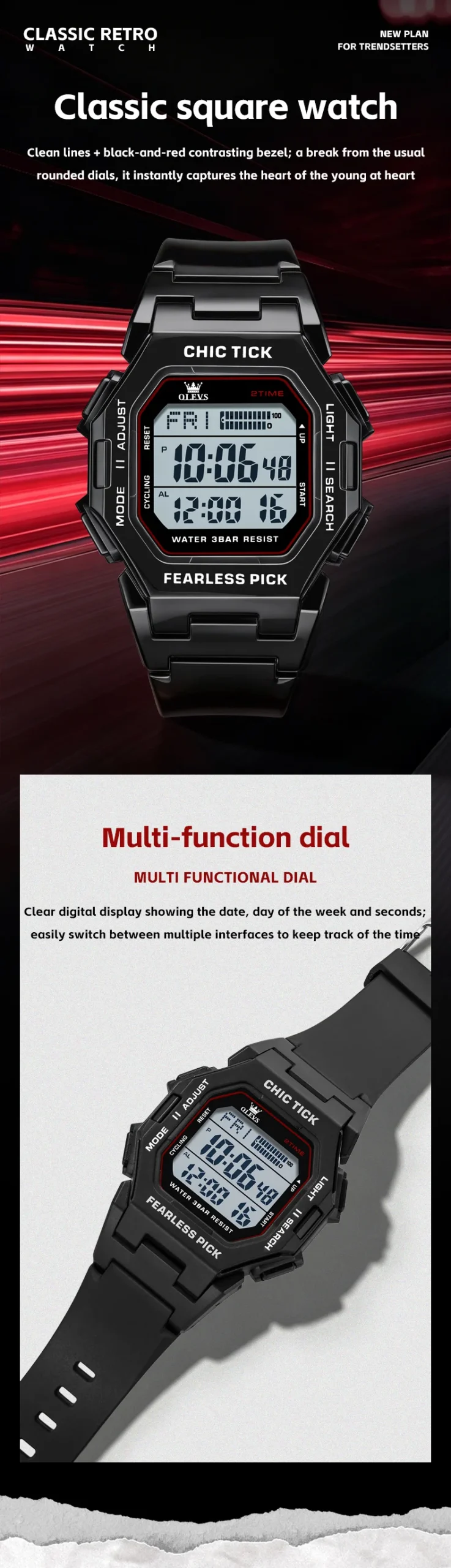 OLEVS 1119 Chronograph Luxury Bands Fashion Reloj Sports Fashion Casual Digital Watch for Man 3