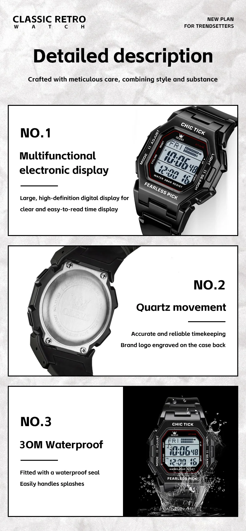 OLEVS 1119 Chronograph Luxury Bands Fashion Reloj Sports Fashion Casual Digital Watch for Man 9