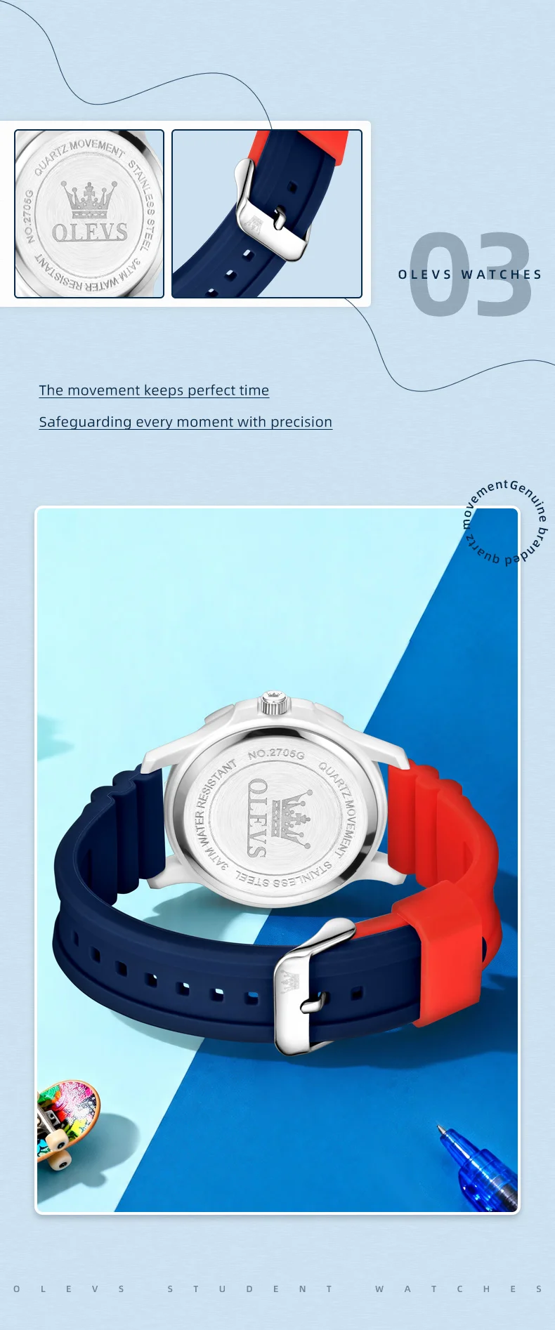 OLEVS 2705 Design Watch Design Sports Fashion Waterproof Luminous Student Quartz Watch 5