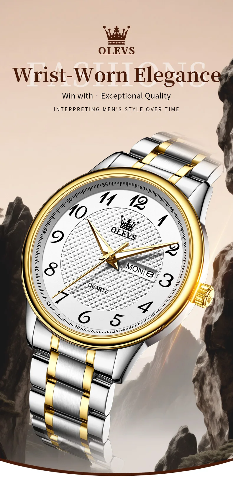 OLEVS 5667 Luxury Bands Stainless Steel Japanese Movement Classic Business Man Waterproof Luminous Quartz Watch 1
