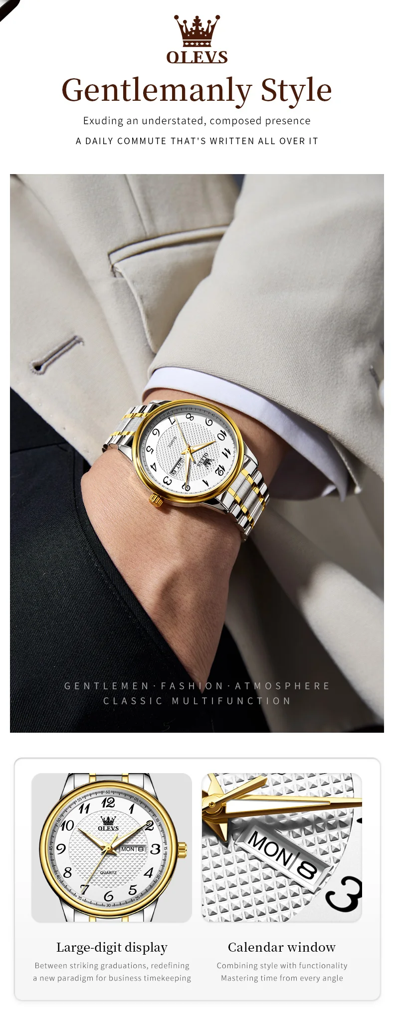 OLEVS 5667 Luxury Bands Stainless Steel Japanese Movement Classic Business Man Waterproof Luminous Quartz Watch 3