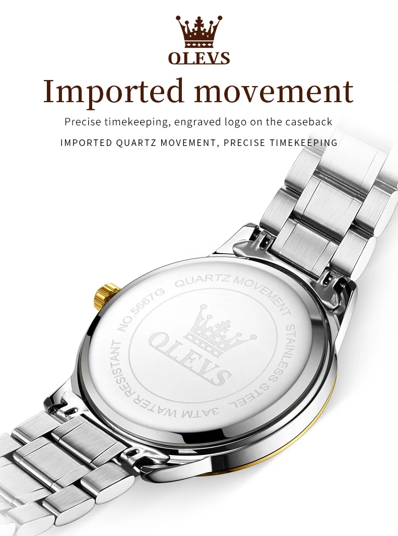 OLEVS 5667 Luxury Bands Stainless Steel Japanese Movement Classic Business Man Waterproof Luminous Quartz Watch 4