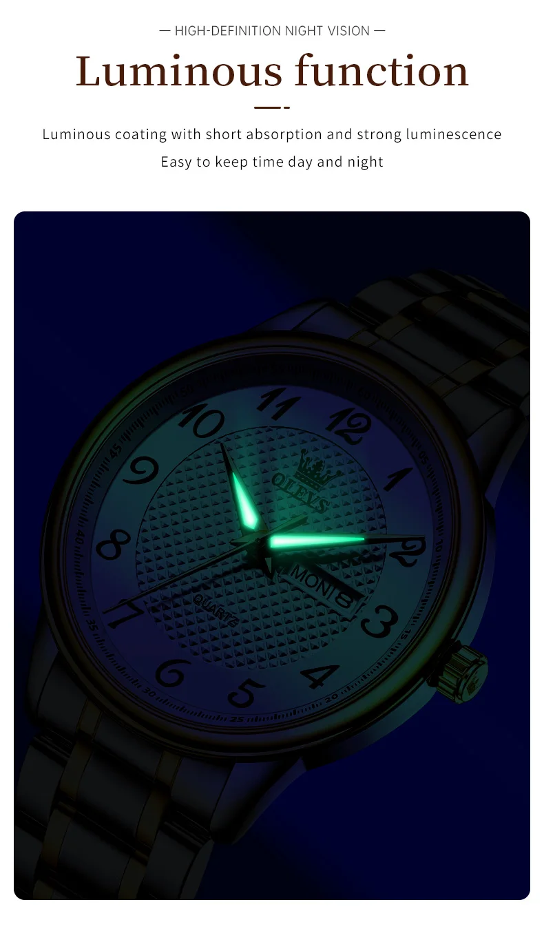 OLEVS 5667 Luxury Bands Stainless Steel Japanese Movement Classic Business Man Waterproof Luminous Quartz Watch 7