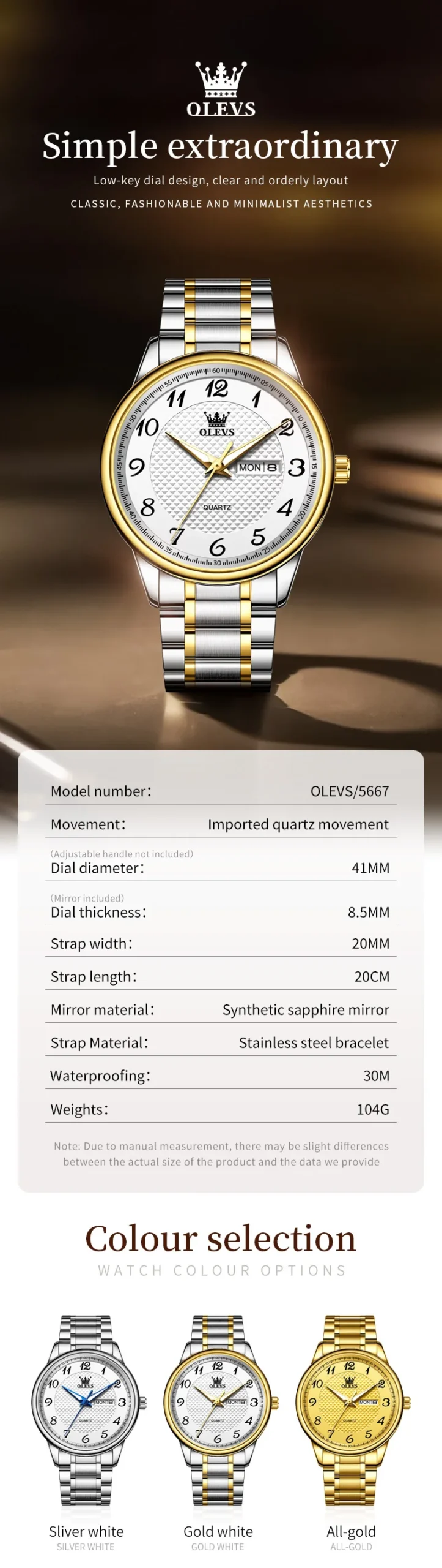 OLEVS 5667 Luxury Bands Stainless Steel Japanese Movement Classic Business Man Waterproof Luminous Quartz Watch 8