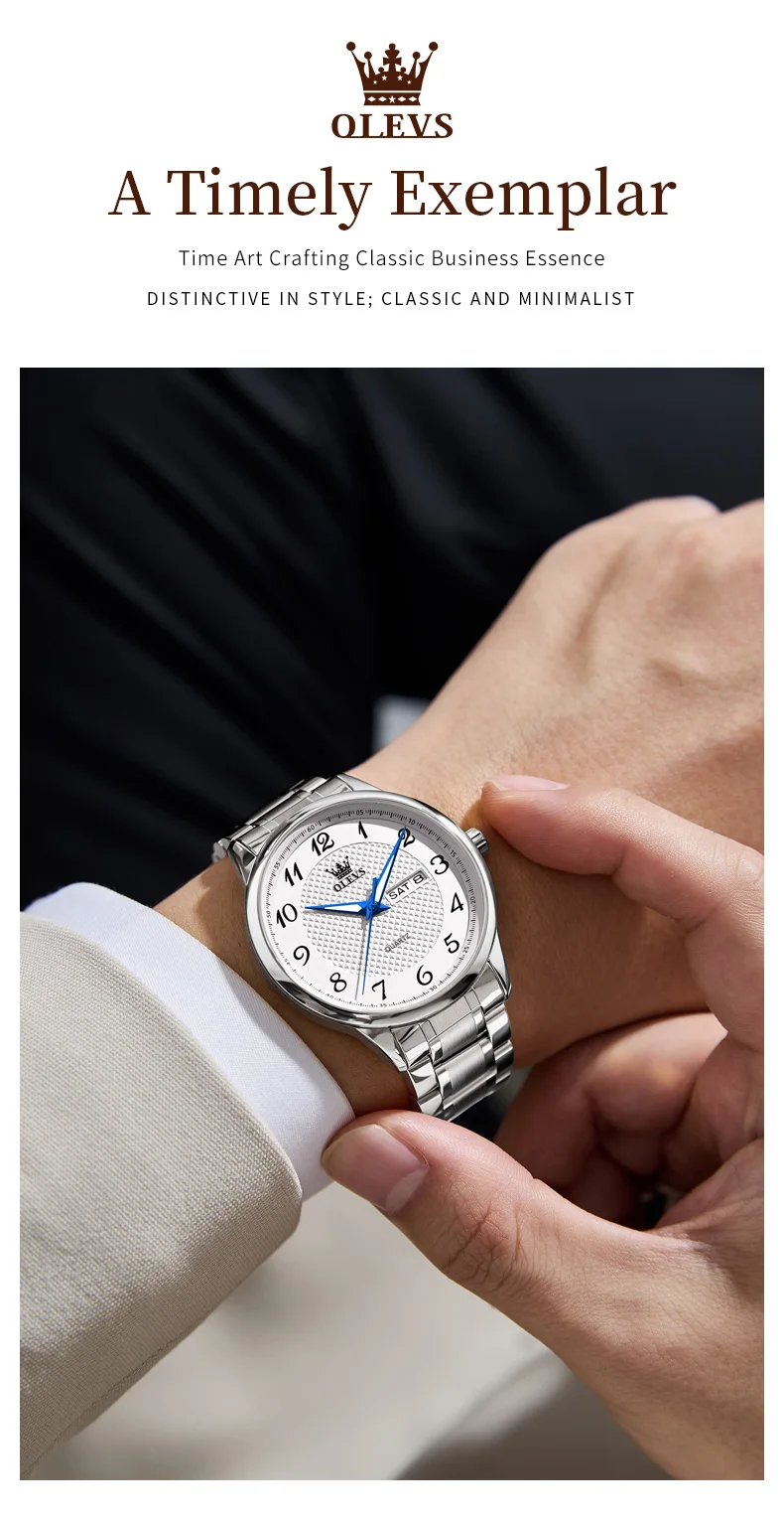 OLEVS 5667 Luxury Bands Stainless Steel Japanese Movement Classic Business Man Waterproof Luminous Quartz Watch 9