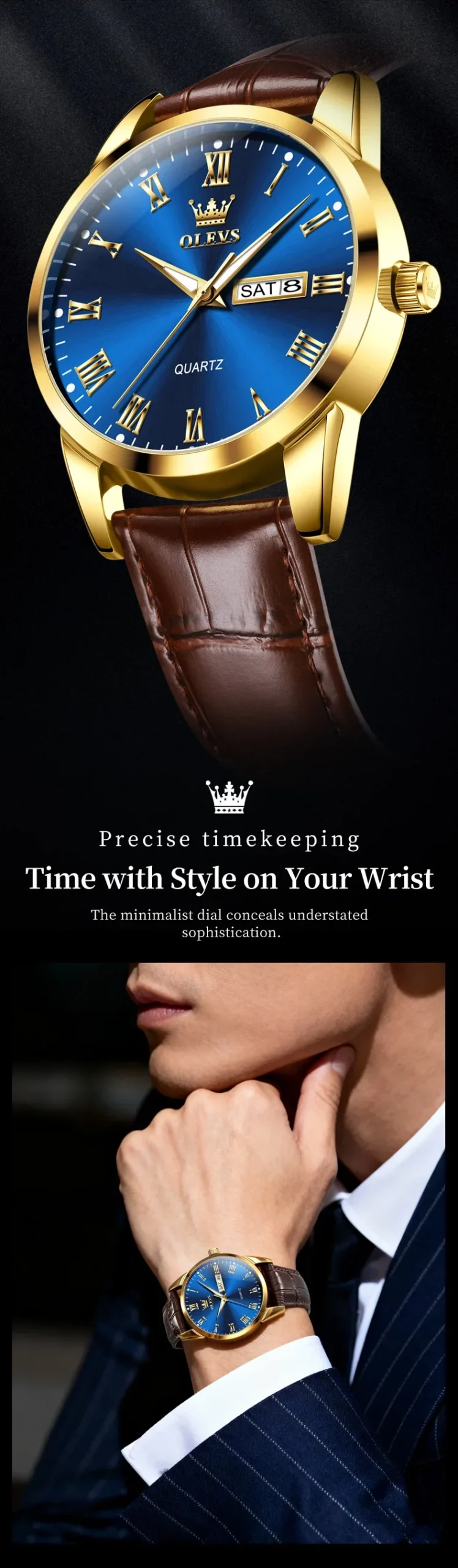OLEVS 5892 Designer Men Watch Leather Strap Luxury Bands Classic Waterproof Man Quartz Watch 1