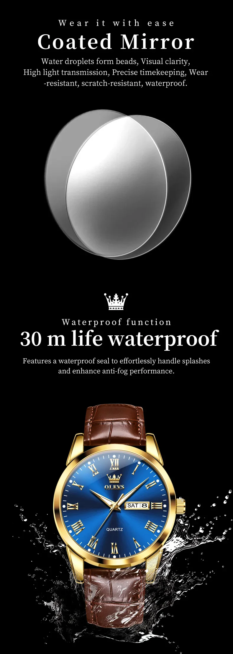 OLEVS 5892 Designer Men Watch Leather Strap Luxury Bands Classic Waterproof Man Quartz Watch 4