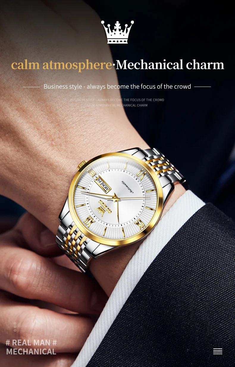 OLEVS 6657 Waterproof Chronograph Watch Bands Mens Sports Style Stainless Steel Watches Men Luxury Wrist Automatic Watch 12