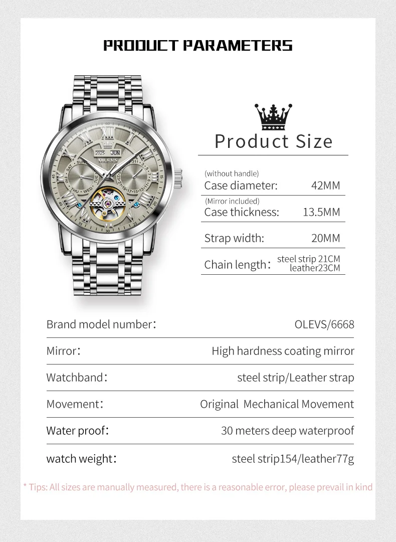 OLEVS 6668 Odm Customizable Watch Hollow Skeleton Watch Business Luminous Stainless Steel Automatic Mechanical Watch for Man 10