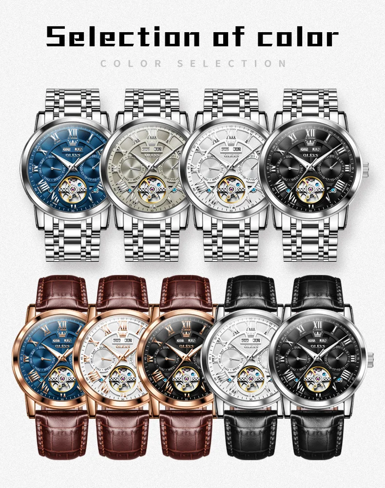 OLEVS 6668 Odm Customizable Watch Hollow Skeleton Watch Business Luminous Stainless Steel Automatic Mechanical Watch for Man 11